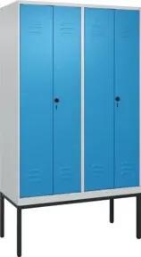 C+P Schwarz-Weiß-Spind Classic PLUS, Gestell, 4 Abteile, 2120x1200x500mm, 7035/5 Front RAL 5012 Lichtblau Verschluss Sicherheits-Drehriegel