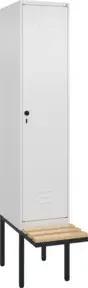 C+P Spind Classic PLUS, Bank, 1 Abteil, 2120x400x815mm, 9016/9016 Verschluss Sicherheits-Drehriegel 4 Garderobenhaken   Sitzbanktyp auskragend