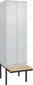 C+P Spind Classic PLUS, Bank, 2 Abteile, 2120x600x815mm, 7035/7035 Verschluss Zylinderschloss 3 Garderobenhaken   Sitzbanktyp auskragend