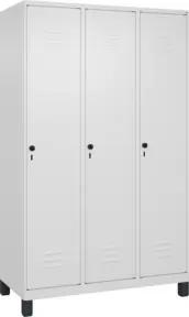 C+P Spind Classic PLUS, Füße, 3 Abteile, 1950x1200x500mm, 9016/9016 Verschluss Sicherheits-Drehriegel 4 Garderobenhaken