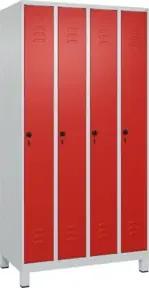 C+P Spind Classic PLUS, Füße, 4 Abteile, 1950x1000x500mm, 7035/3020 Verschluss Sicherheits-Drehriegel 3 Garderobenhaken