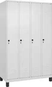 C+P Spind Classic PLUS, Füße, 4 Abteile, 1950x1200x500mm, 9016/9016 Verschluss Sicherheits-Drehriegel 4 Garderobenhaken Trennwand mittig