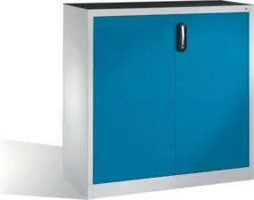 C+P Werkzeug-Beistellschrank mit Drehtüren, innen 2 Böden, H1200xB1200xT500mm Front Lichtblau Korpus Lichtgrau
