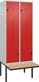 C+P Z-Spind Classic PLUS, Bank, 4 Fächer, 2120x800x815mm, 7035/3020 Verschluss Sicherheits-Drehriegel Sitzbanktyp auskragend Material Sitzfläche Buche-Hartholz