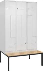 C+P Z-Spind Classic PLUS, Bank, 6 Fächer, 2120x1200x815mm, 9016/9016 Verschluss Zylinderschloss Sitzbanktyp untergebaut Material Sitzfläche Buche-Hartholz