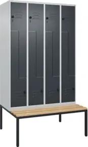 C+P Z-Spind Classic PLUS, Bank, 8 Fächer, 2120x1200x815mm, 7035/7016 Verschluss Sicherheits-Drehriegel Sitzbanktyp untergebaut Material Sitzfläche Buche-Hartholz