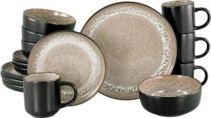 CreaTable Kombiservice NORDIC FJORD, Beige, Schwarz, mit Reaktivglasur, (16-tlg), 4 Personen, Steinzeug, Spülmaschinengeeignet, Mikrowellengeeignet