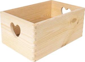 Creative Deco Aufbewahrungsbox Holzkiste Obstkiste Korb ohne Deckel, mit herzförmigen Griffen, unlackiert
