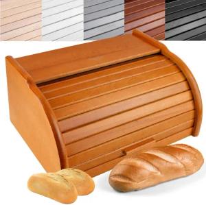 Creative Home Brotkasten Holz 38 x 28,5 x 17,5 cm Brotkiste mit Rolldeckel Brotbox