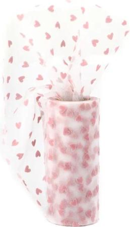 Creativery Stoff, Tüll Stoff Rolle 9m x 15cm Samt Herzen