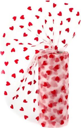 Creativery Stoff, Tüll Stoff Rolle 9m x 15cm Samt Herzen