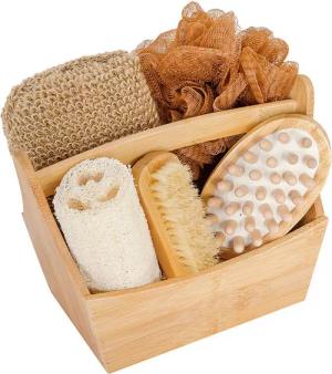 Croll & Denecke Wellness-Pflegeset 40050, 6-tlg., Wellness Geschenk Set, Geschenkset Bambus in Holzbox