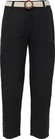 Cropped Chino aus Leinenmix mit geflochtenem Gürtel