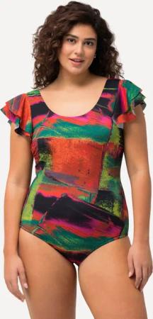 Damen Badeanzug Ärmel-Volant Softcups Rundhals