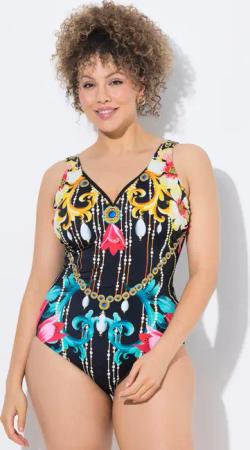 Damen Badeanzug Barock Softcups tiefer V-Ausschnitt