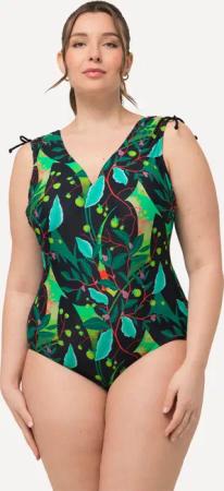 Damen Badeanzug Blätter geraffte Schulter Softcups