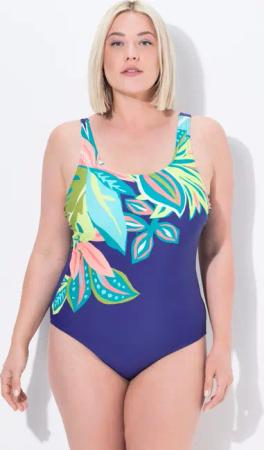 Damen Badeanzug Blätter ohne Softcups tiefer Rücken