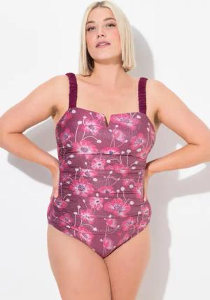 Damen Badeanzug Blüten geraffte Träger Softcups recycelt