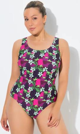 Damen Badeanzug Blüten Rundhals ohne Softcups