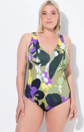 Damen Badeanzug Blüten Softcups V-Ausschnitt recycelt