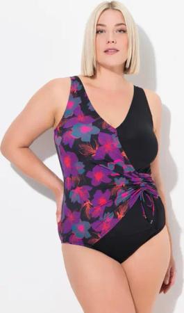 Damen Badeanzug Blüten Softcups Wickeloptik recycelt