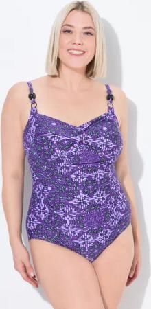 Damen Badeanzug drapiert Softcups Zierperlen recycelt