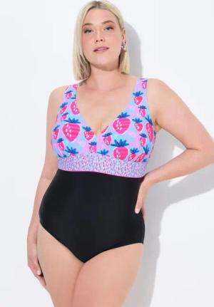 Damen Badeanzug Erdbeeren Zierband Softcups recycelt