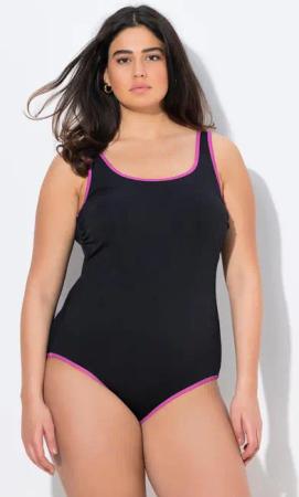 Damen Badeanzug farbige Paspeln ohne Softcups Rundhal