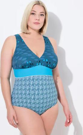 Damen Badeanzug Fische Softcups V-Ausschnitt recycelt