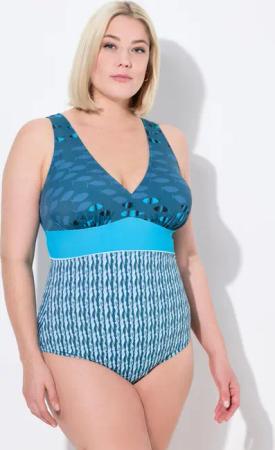 Damen Badeanzug Fische Softcups V-Ausschnitt recycelt