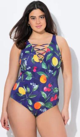 Damen Badeanzug Früchte Softcups Schnürung recycelt