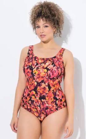 Damen Badeanzug gemustert ohne Softcups Rundhals