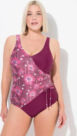 Damen Badeanzug Glitzerblüten Wickeloptik Softcups recycelt