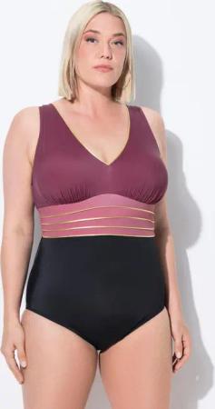 Damen Badeanzug Gold-Piping Softcups V-Ausschnitt recycelt