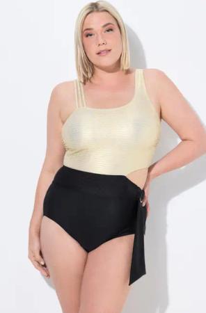 Damen Badeanzug goldene Büste Softcups Cut-Out recycelt