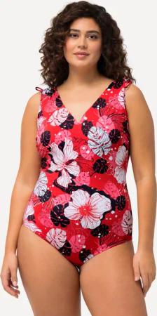 Damen Badeanzug Hawaiiblüten Softcups V-Ausschnitt