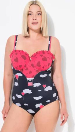Damen Badeanzug Herzen Rüschen Bügel-Softcups