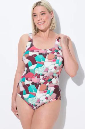 Damen Badeanzug Mosaik ohne Softcups Rundhals