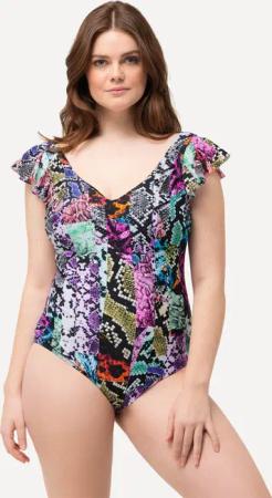 Damen Badeanzug Mustermix Softcups Flügelärmel