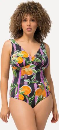 Damen Badeanzug Orangen Softcups Neon-Paspeln