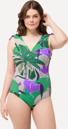 Damen Badeanzug Palme Softcups Schulter-Raffband recycelt