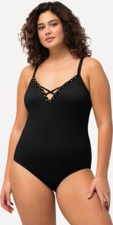 Damen Badeanzug Perlenband Struktur Softschalen Zierbänder