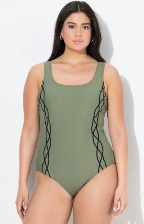 Damen Badeanzug Pipings ohne Softcups Rundhals