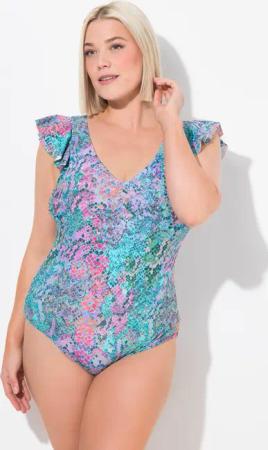 Damen Badeanzug Schlange Volant Flügelärmel Softcups