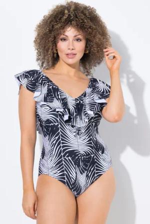 Damen Badeanzug Schlangenmuster Softcups Volant recycelt