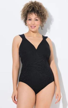 Damen Badeanzug Schleife Tigerstruktur Softcups breite Träger