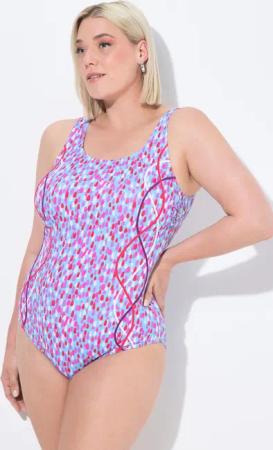 Damen Badeanzug Tupfen Paspeln ohne Softcups Rundhals