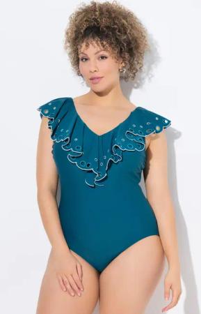 Damen Badeanzug Volant Stickerei Softcups recycelt