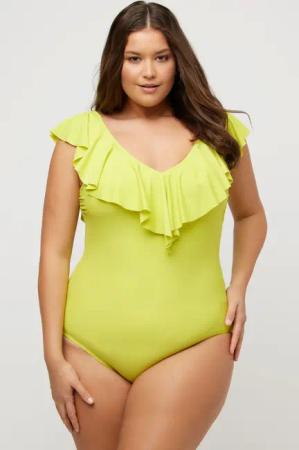 Damen Badeanzug Volant V-Ausschnitt Softcups