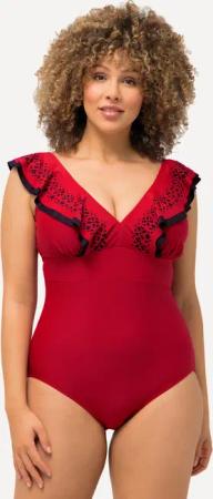 Damen Badeanzug Volants Lasercut V-Ausschnitt Softcups